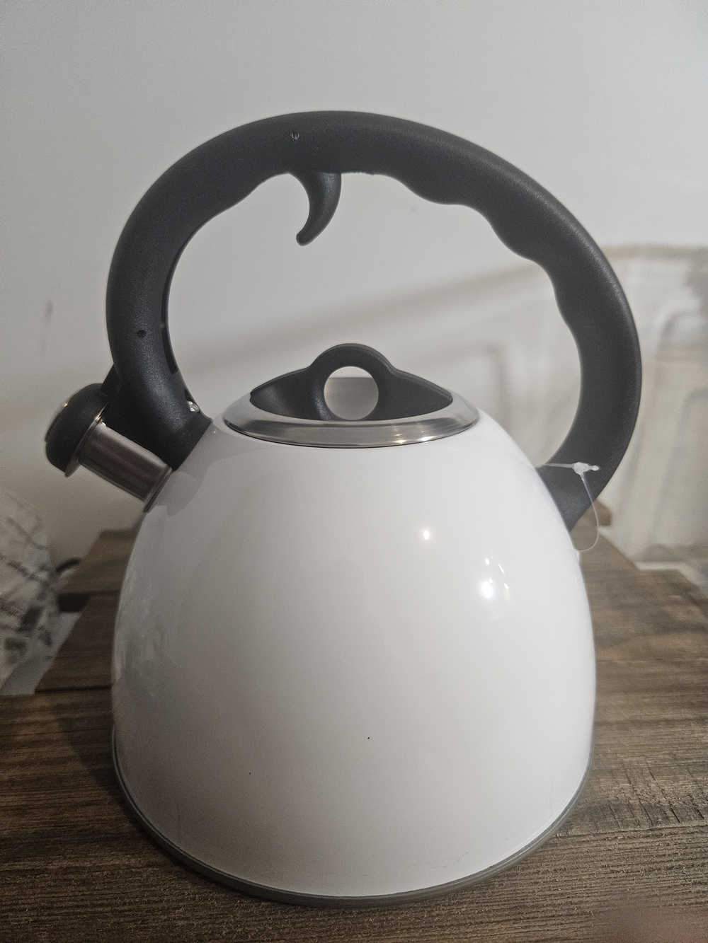 Pinkies Up Whistling Tea Kettle White/black New In Box.